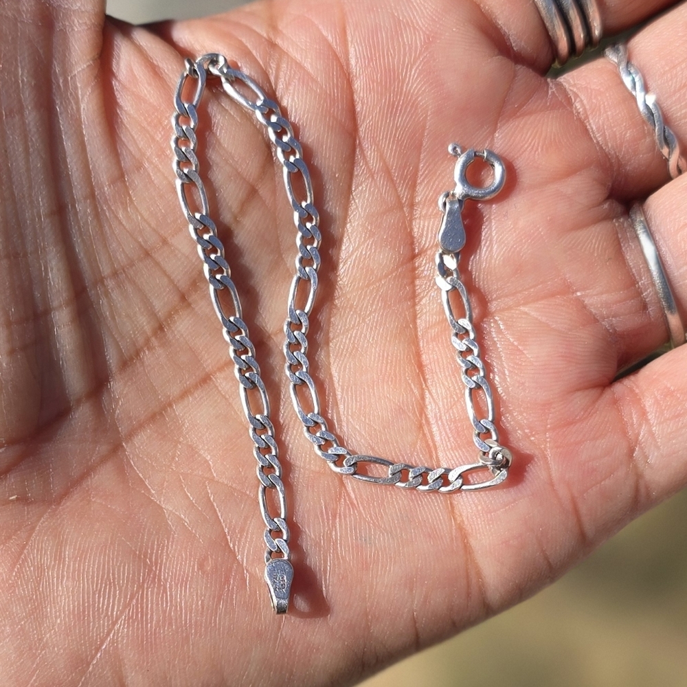 Classic Solid 925 Sterling Silver Figaro Chain Br… - image 5